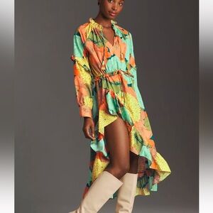 Farm Rio Long Sleeve Midi Dress Green Floral NWT